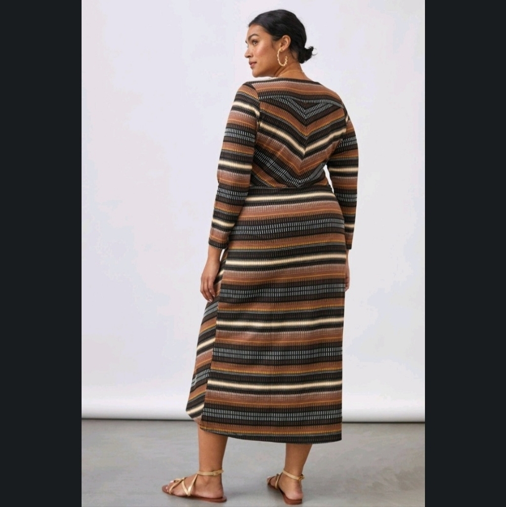 Maeve Striped Midi Dress in Brown, Black, Cream - Picture 3 of 15
